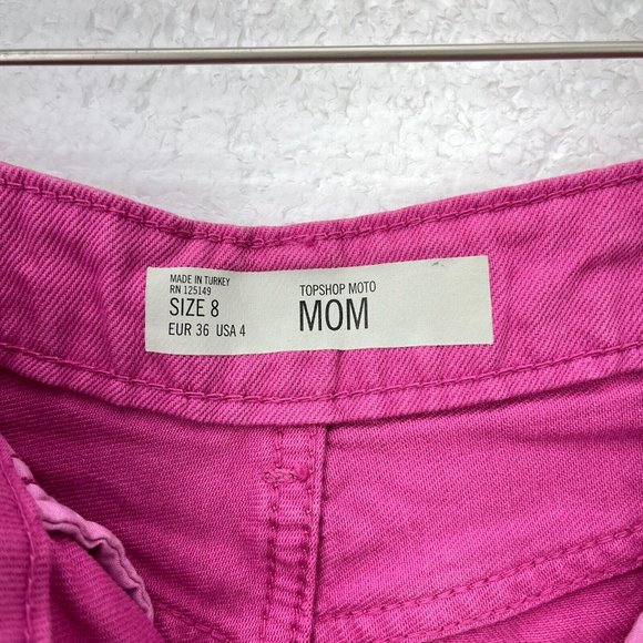 TOPSHOP MOTO MOM High Rise Pink Denim Short Size 8 - Picture 2 of 4